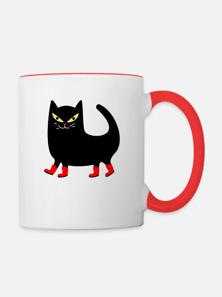 Kater mit Stiefeln - Tasse zweifarbig - Weiß/Rot