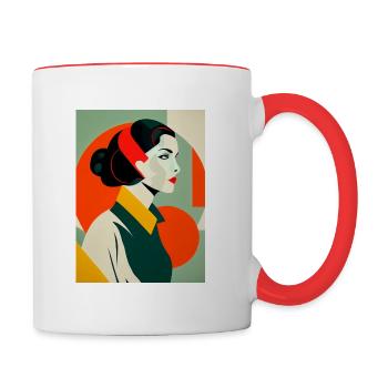 Portrait d’une femme dans le style Bauhaus - Mug contrasté - blanc/rouge - Droite