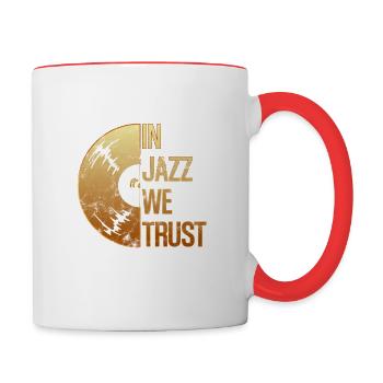 In Jazz we Trust Musik Geschenk - Tasse zweifarbig - Weiß/Rot - Rechts