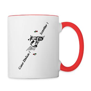 Scooter motor scooter Ciao Italia flag flowers - Contrasting Mug - white/red - Right