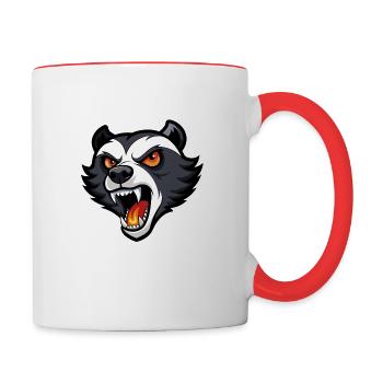 Cartoon-Stil wütender Bärenkopf und Logo - Tasse zweifarbig - Weiß/Rot - Rechts