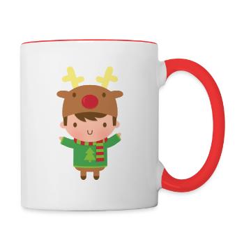 Cute Christmas Boy Reindeer - Contrasting Mug - white/red - Right
