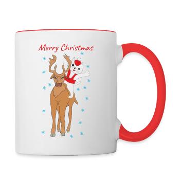 Chat sur le cerf - Mug contrasté - blanc/rouge - Droite