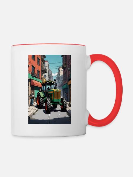 Traktor auf Bauernprotest - Tasse zweifarbig - Weiß/Rot