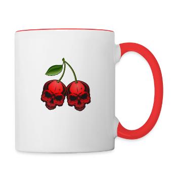 Kirsche Totenkopf Schädel Skull Cherry - Tasse zweifarbig - Weiß/Rot - Rechts