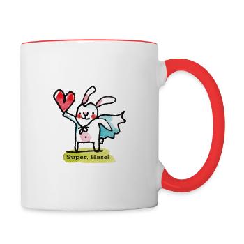 prinzenart / Super, Hase - Tasse zweifarbig - Weiß/Rot - Rechts