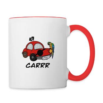 Carrr - Pirat Auto mit Papagei - Tasse zweifarbig - Weiß/Rot - Rechts