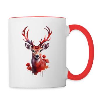 Red deer in the sea of flowers - Contrasting Mug - white/red - Right