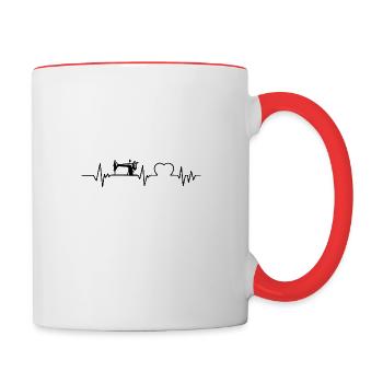 Nähmaschine Herzschlag Nähen EKG-Hals - Tasse zweifarbig - Weiß/Rot - Rechts