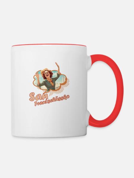 Lustige, winkende Frau: San Frantschüssko - Tasse zweifarbig - Weiß/Rot