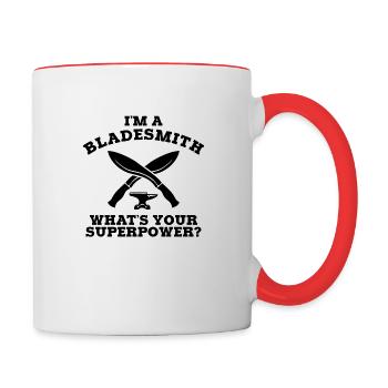 Ich bin ein Klingenschmied, was deine Supermacht ist. B. - Tasse zweifarbig - Weiß/Rot - Rechts