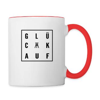 Glück auf mit Förderturm - Tasse zweifarbig - Weiß/Rot - Rechts