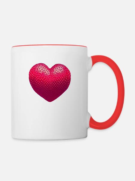 Erdbeerherz - Tasse zweifarbig - Weiß/Rot