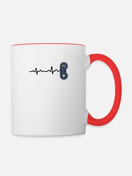 Heartbeat Console Gamer Geschenkidee - Tasse zweifarbig - Weiß/Rot
