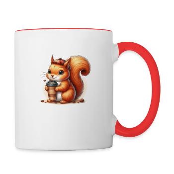 Eichhörnchen mit Kaffee to Go - Tasse zweifarbig - Weiß/Rot - Rechts