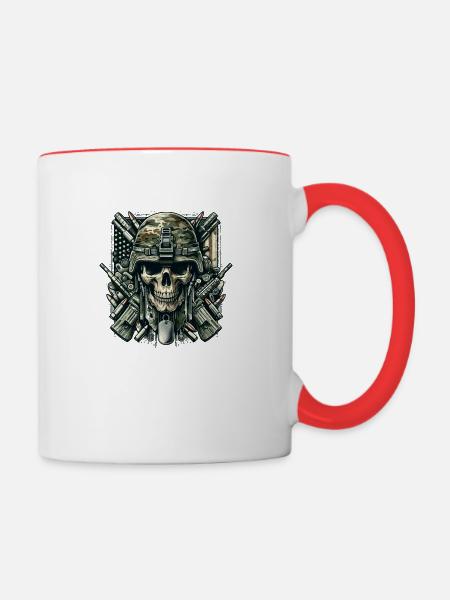 Ultimativer Krieger: Militärischer Schädel - Tasse zweifarbig - Weiß/Rot