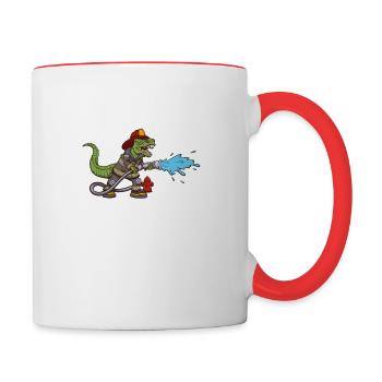 Firesaurus Dinosaure Pompier Dessin animé - Mug contrasté - blanc/rouge - Droite
