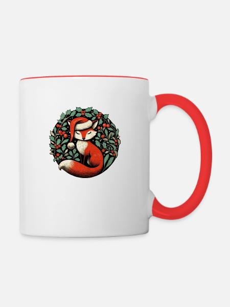 Rotfuchs Weihnachten - Tasse zweifarbig - Weiß/Rot