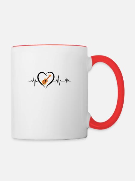 Ukulele Herzschlag - Tasse zweifarbig - Weiß/Rot
