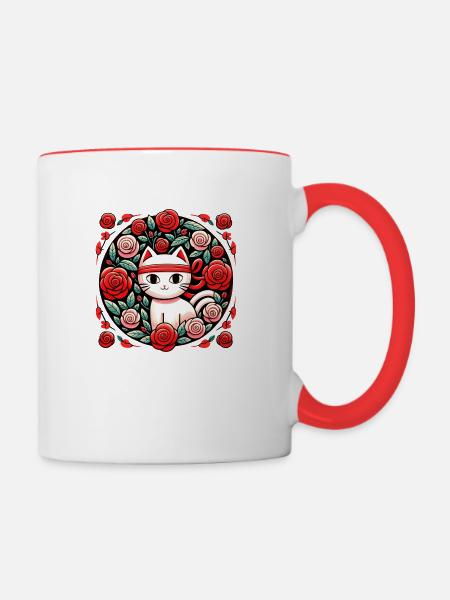 Rote Ninja-Katze - Tasse zweifarbig - Weiß/Rot