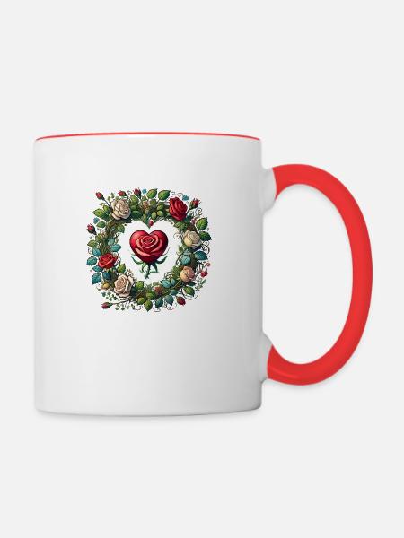 Rosen - Tasse zweifarbig - Weiß/Rot