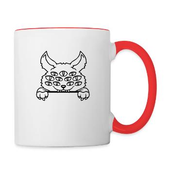 Cat Demon Many Eyes Devil Hell Evil Monster - Contrasting Mug - white/red - Right