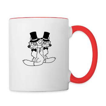 2 Füchse Freunde Zylinder Herren Monokel Brille - Tasse zweifarbig - Weiß/Rot - Rechts