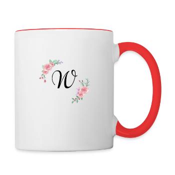 Rosa Blumenbuchstabe w - Tasse zweifarbig - Weiß/Rot - Rechts