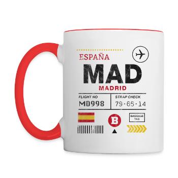 Étiquette d’aéroport de Madrid - Mug contrasté - blanc/rouge - Gauche