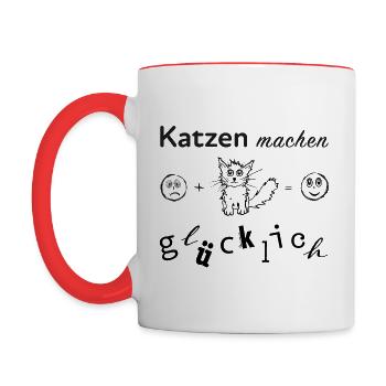 Katzen machen glücklich - Tasse zweifarbig - Weiß/Rot - Links