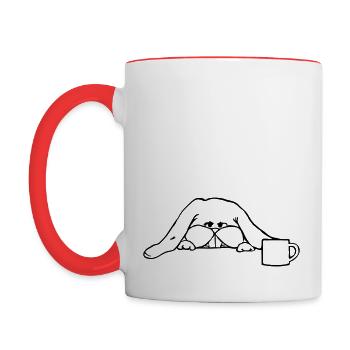 Monday Morning Tired Rabbit - Contrasting Mug - white/red - Left