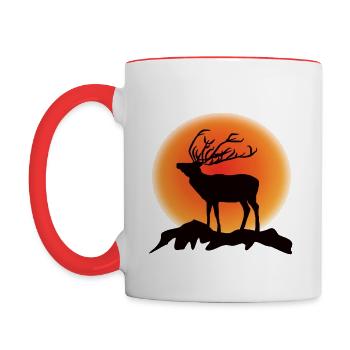 Cerf Rennais Silhouette Coucher de soleil - Mug contrasté - blanc/rouge - Gauche