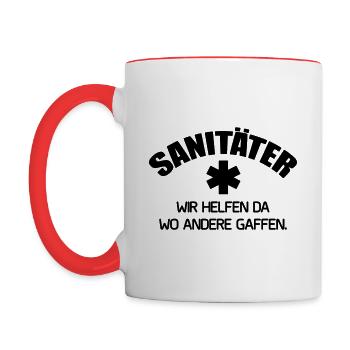 Wir helfen da wo andere gaffen - Sanitäter - Tasse zweifarbig - Weiß/Rot - Links