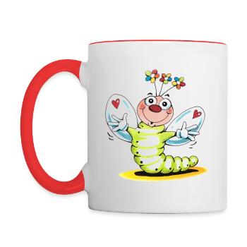 Vers en fleurs bras ouverts - Mug contrasté - blanc/rouge - Gauche