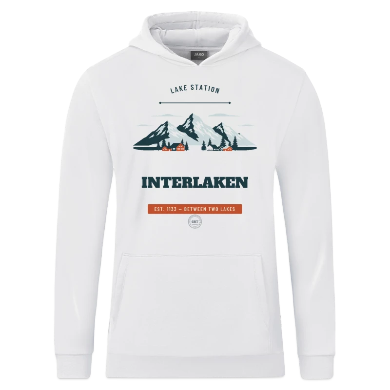 Interlaken badge on a jako organic kids’ hooded sweatshirt 