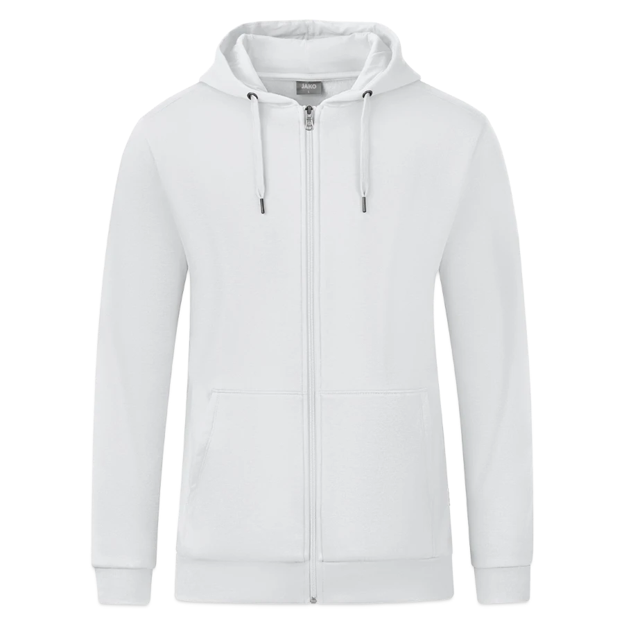 Lucerne badge on a jako organic hooded jacket , white