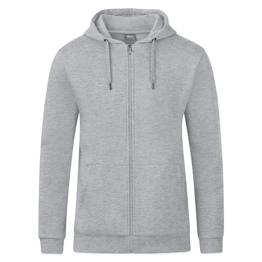 Switzerland badge on a jako organic hooded jacket , heather grey
