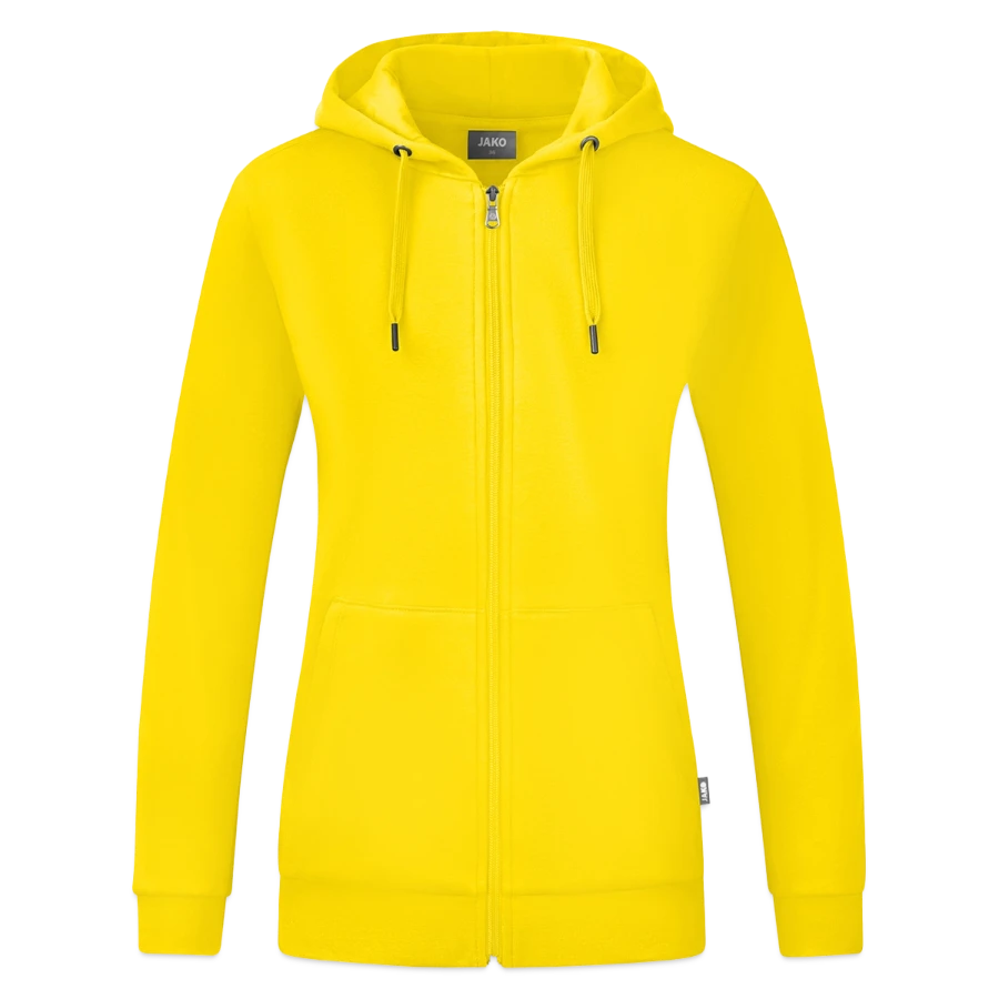 Lucerne badge on a jako organic women’s hooded jacket , yellow