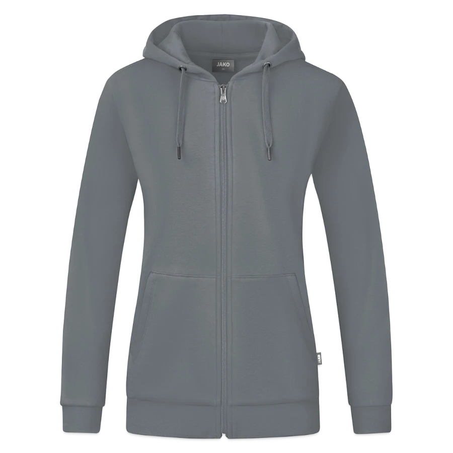 Interlaken badge on a jako organic women’s hooded jacket , grey