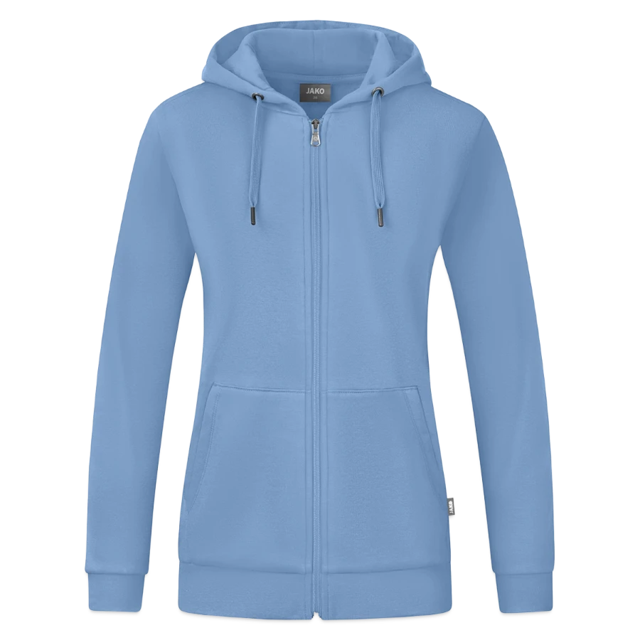 Interlaken badge on a jako organic women’s hooded jacket , sky