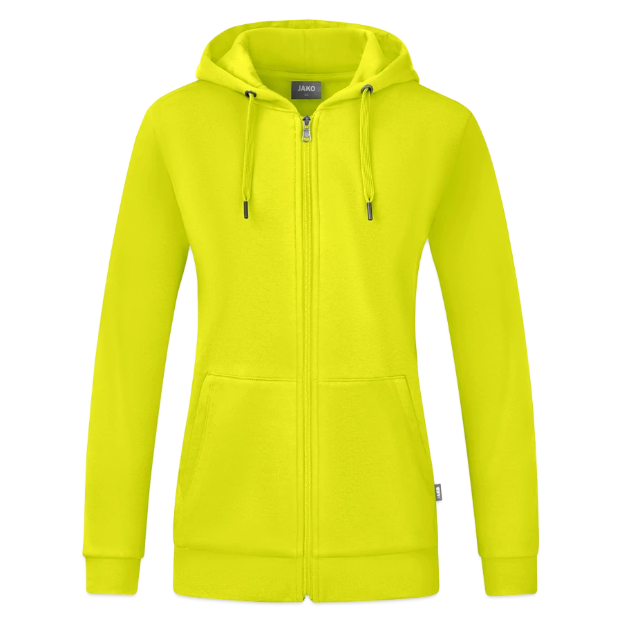 Geneva badge on a jako organic women’s hooded jacket , lime