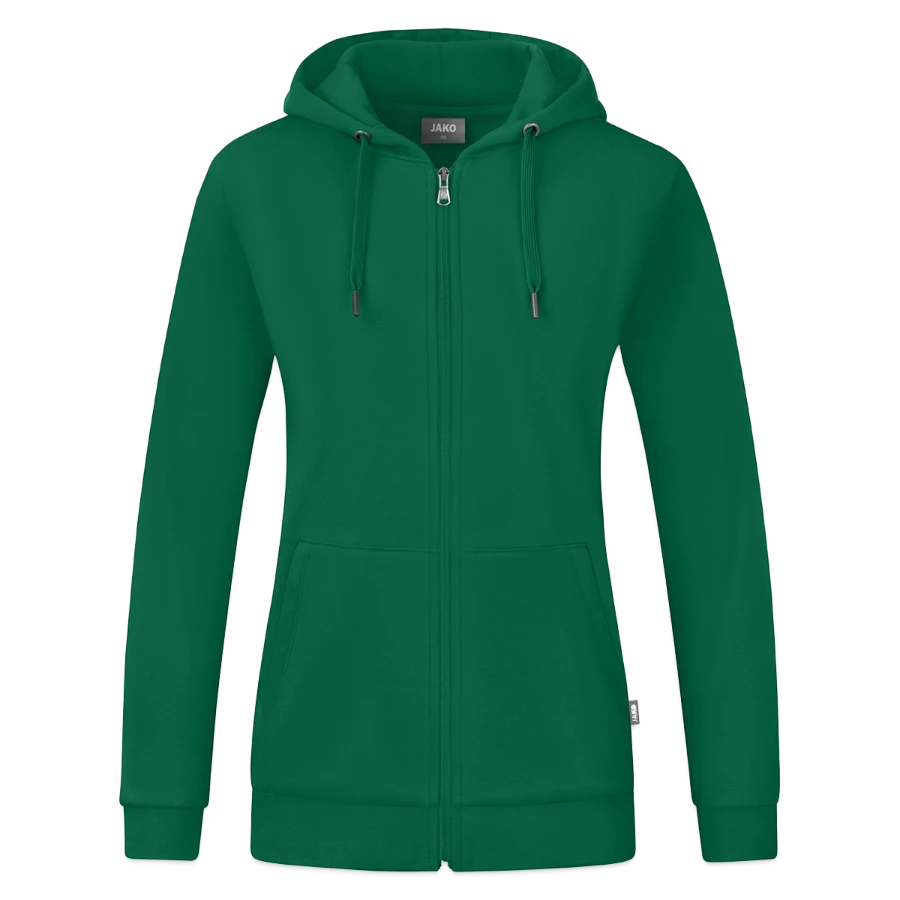 Geneva badge on a jako organic women’s hooded jacket , kelly green