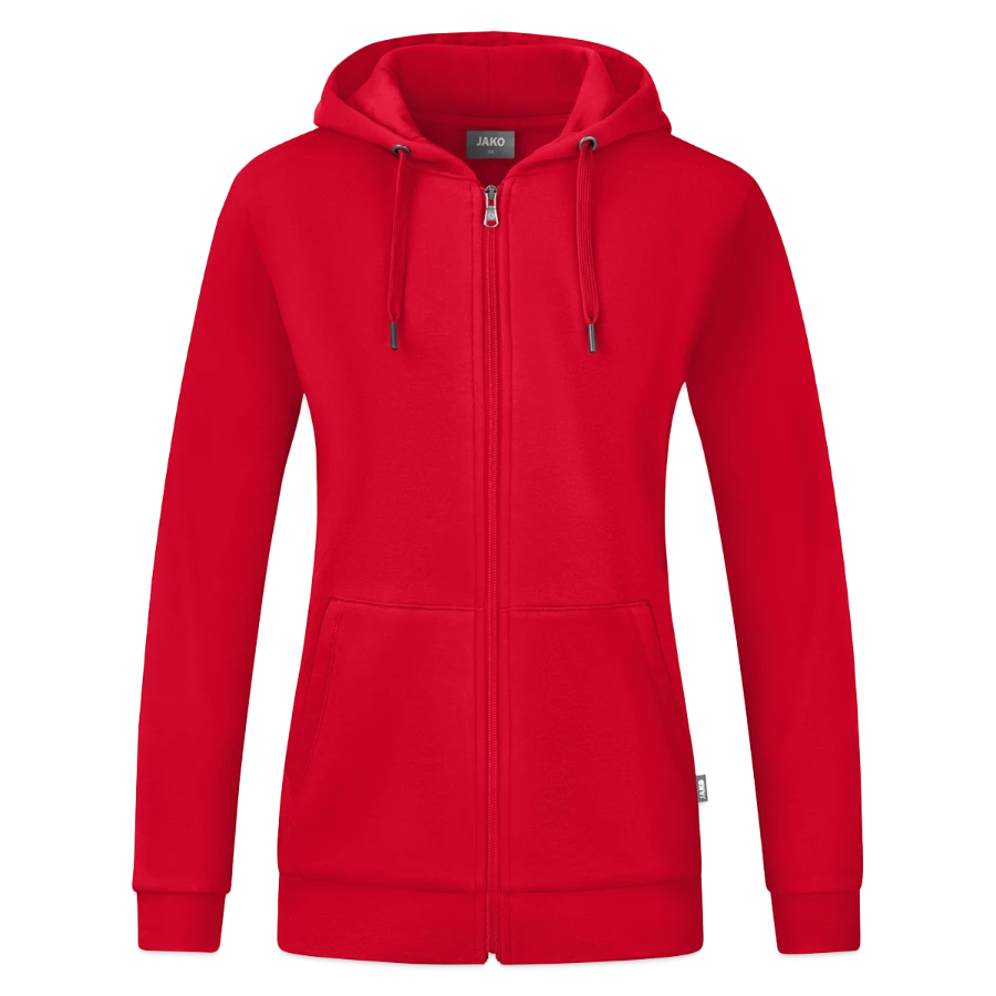 Zermatt badge on a jako organic women’s hooded jacket , red