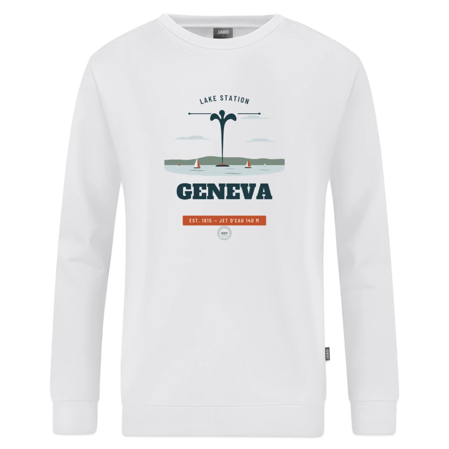 Geneva badge on a jako organic sweatshirt, white