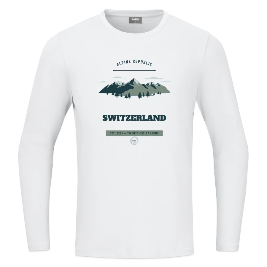 Switzerland badge on a jako longsleeve organic, white
