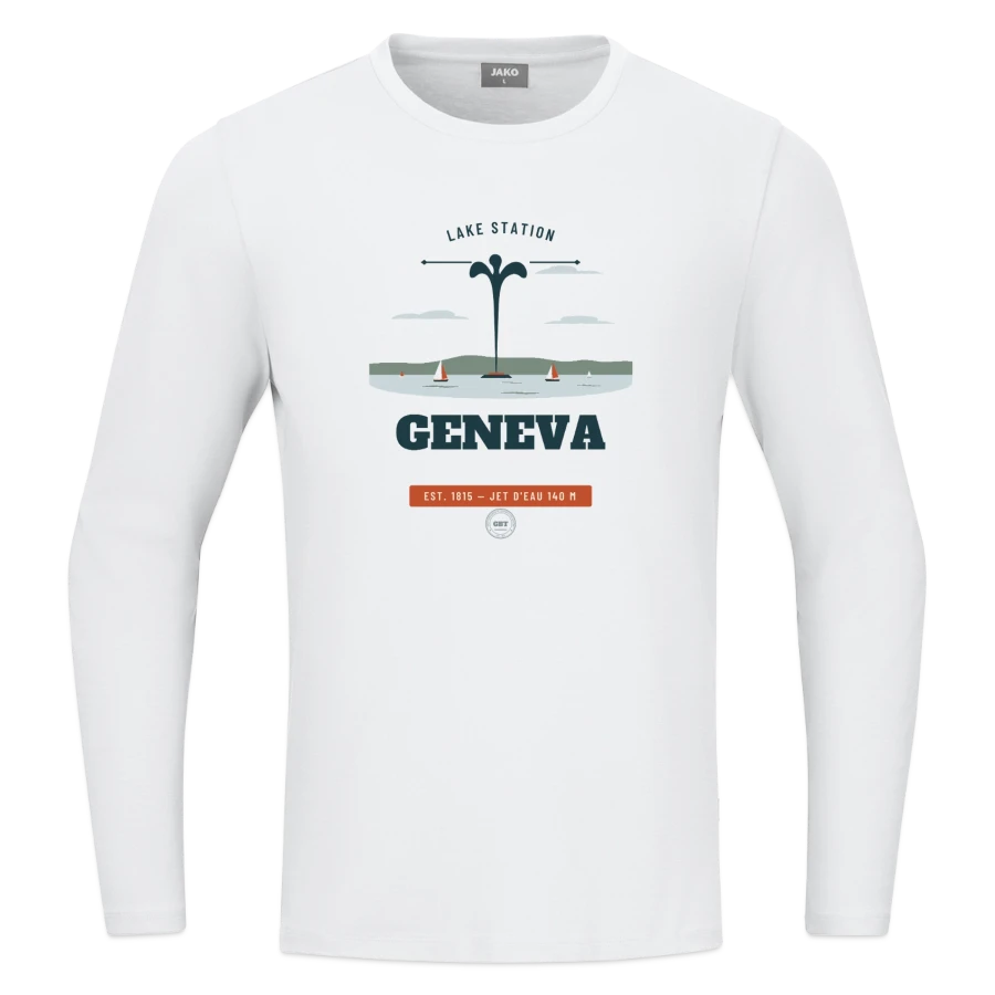 Geneva badge on a jako longsleeve organic, white