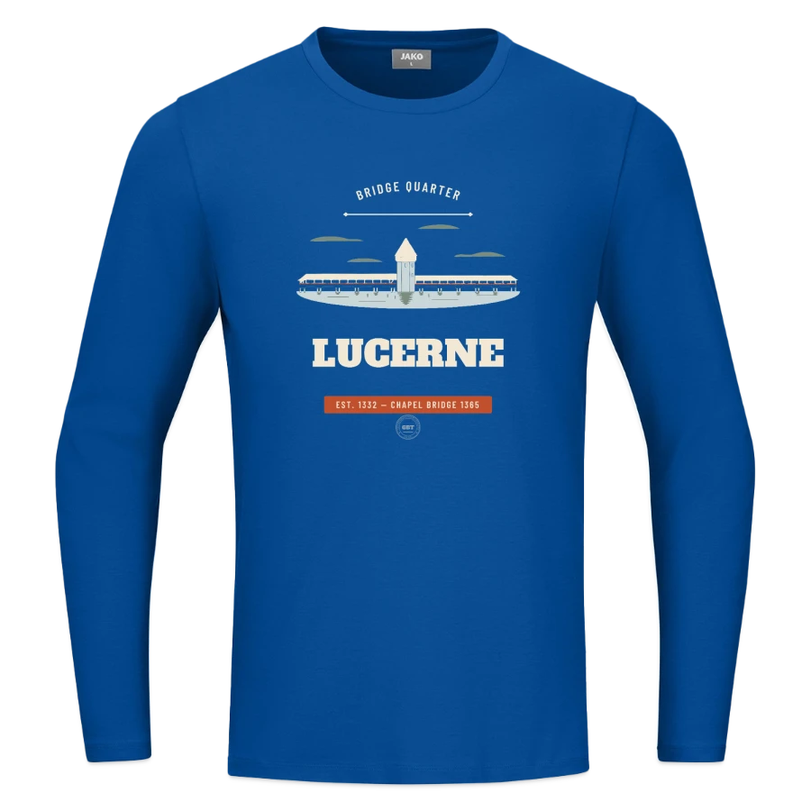 Lucerne badge on a jako longsleeve organic, blue