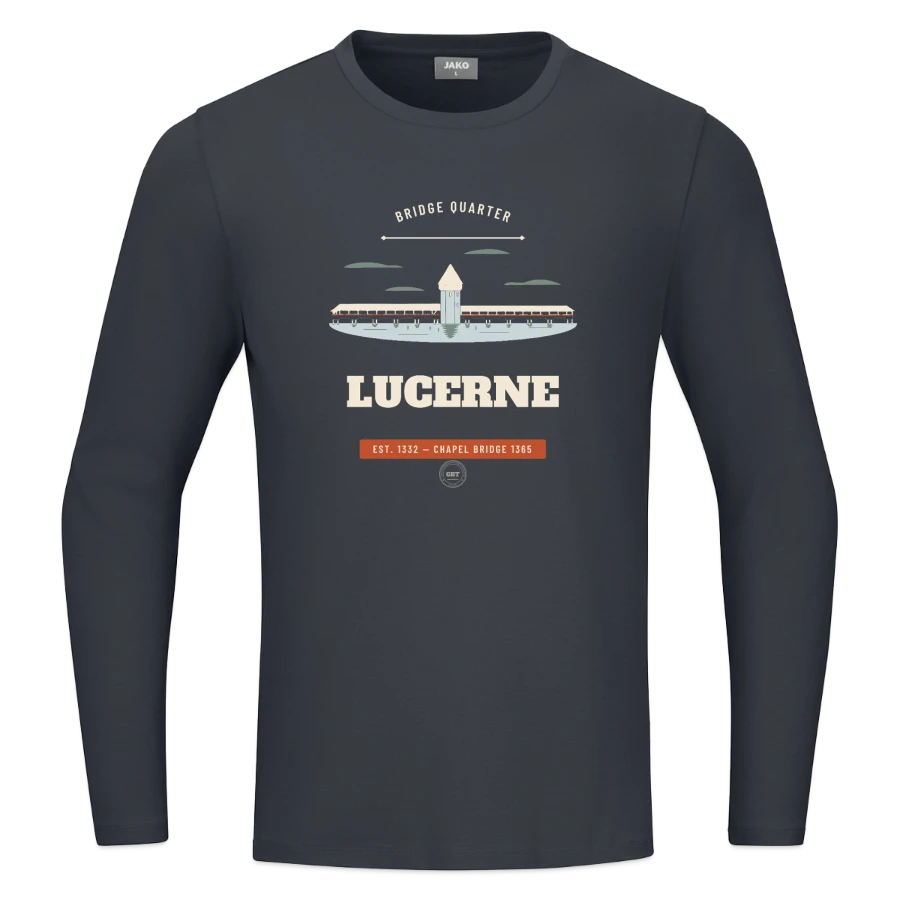 Lucerne badge on a jako longsleeve organic, anthracite