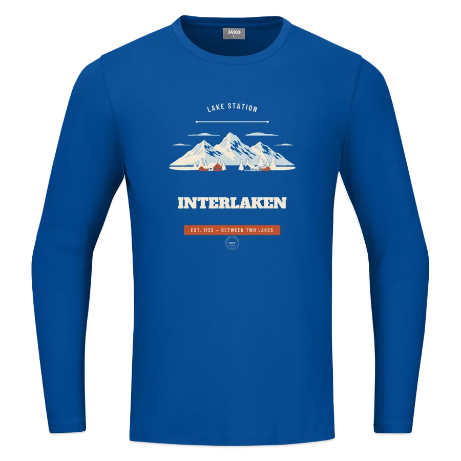 Interlaken badge on a jako longsleeve organic, blue