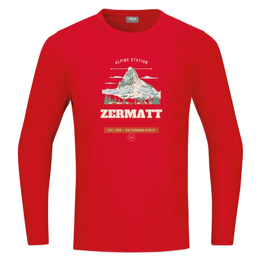 Zermatt badge on a jako longsleeve organic, red